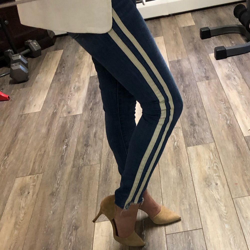 side stripe raw edge skinny denim
